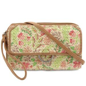 Bueno Floral Print Multicolor Straw Crossbody Shoulder Strap Wallet Wristlet NWT